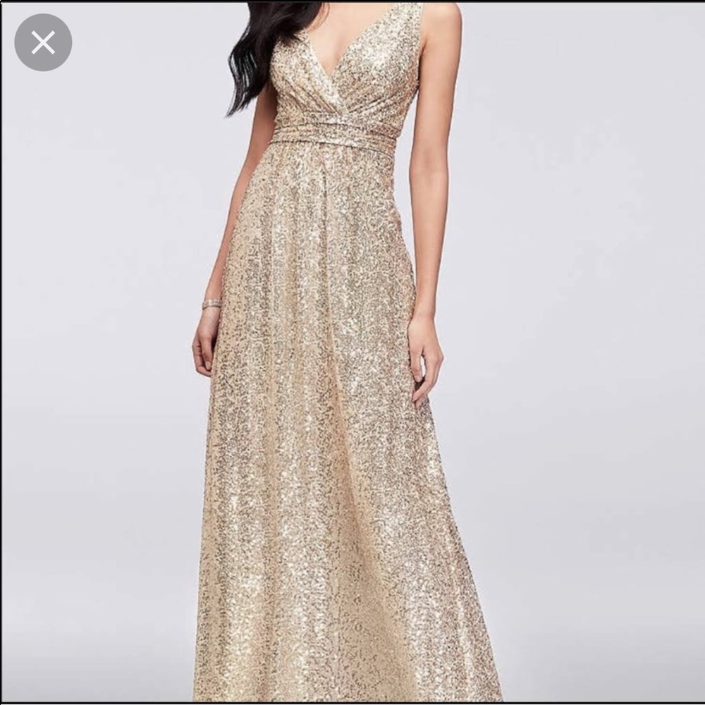 David’s Bridal Sequin Tank Bridesmaid Dress with Satin Piping